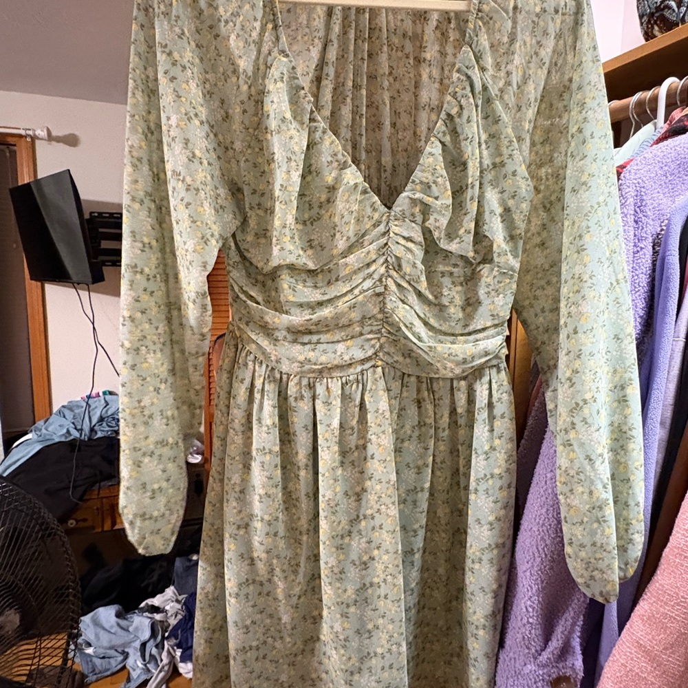 Green Floral Long Sleeve Dress